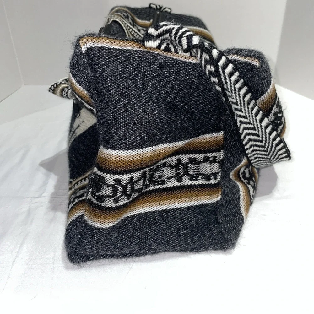 Woven Llama Duffel Bag Peruvian Wool Blend Travel Weekend Bag Gray Brown Stripe